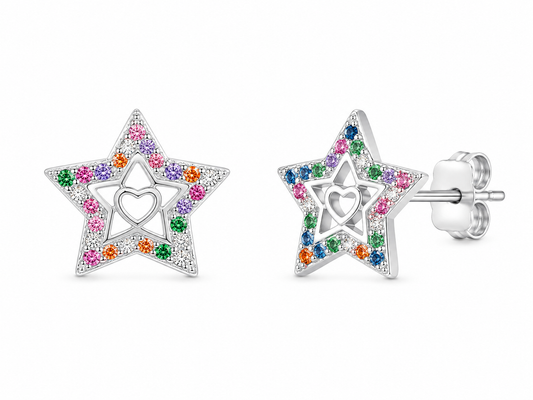 Aros Estrella Multicolor con Corazón